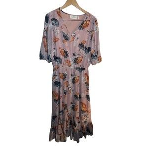 La Bellum by Hillary Scott Pink Floral Hi Lo Chiffon Butterfly Dress Size M